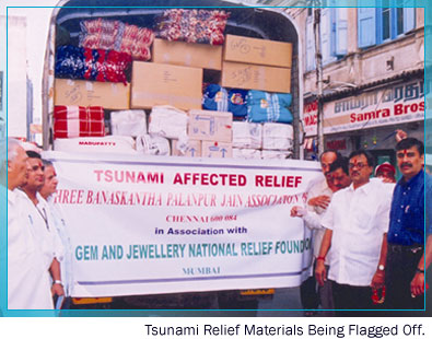 Tsunami relief materials being flagged off.